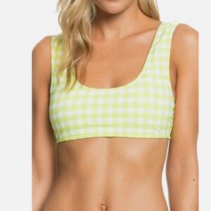 Roxy Yellow Check Bralette Bikini Top. Medium
